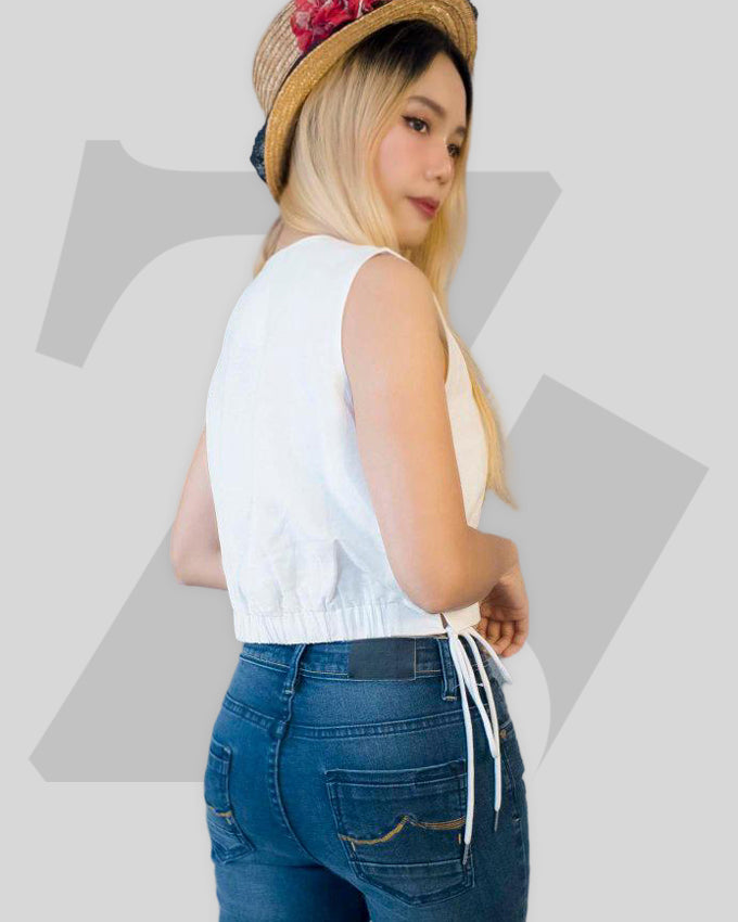 Women’s Sleeveless Side Bow Tie Crop Top