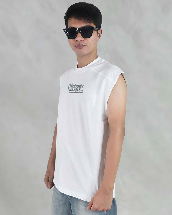 Men's Sleeveless Basic White Vest