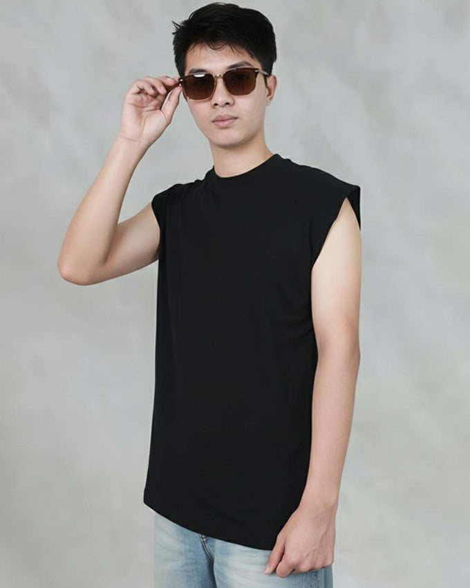 Men's Sleeveless Basic Black Vest