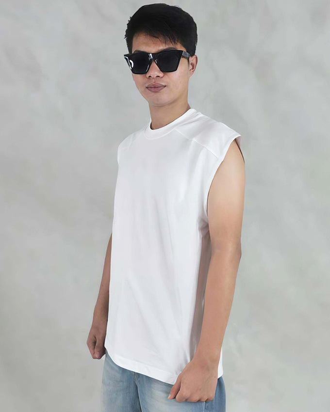 Men's Sleeveless Basic White Vest
